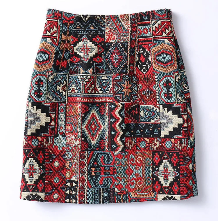 Early Spring Womens Boho Skirt Embroidery A-Line Mini Skirts Chic Geometric Pattern Woolen Vintage Ethnic Style Female Skirts floral skirt