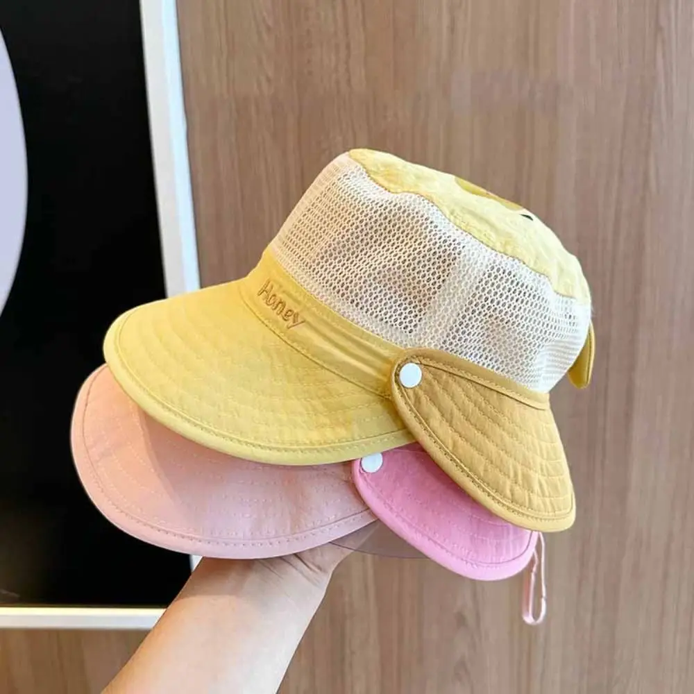 Quick-dry Cartoon Animal Bucket Hat Detachable Letter Embroidery Summer Kid Sunhat Shading Hat Anti-UV Sun Hat