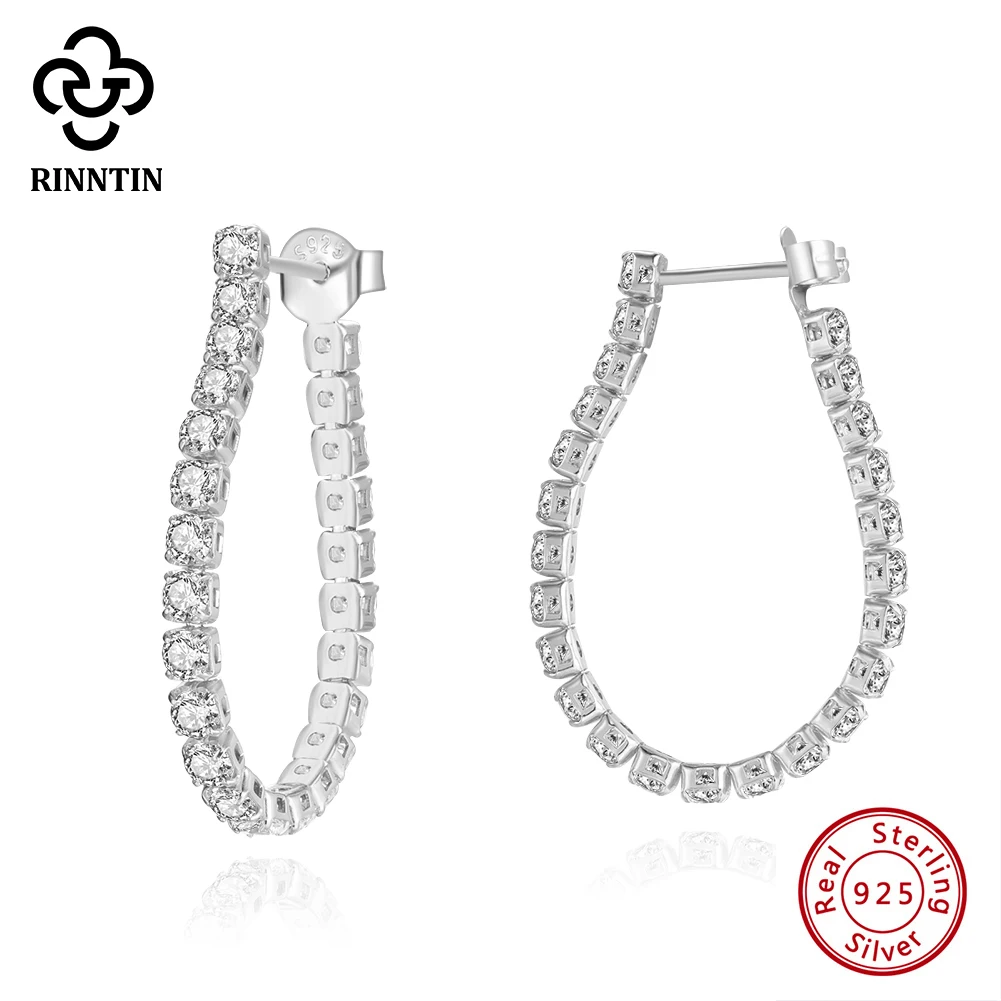 

Rinntin Brilliant 925 Sterling Silver 2.5mm Zircon Hoop Earrings for Women Round Ear Buckle Tennis Earings Jewelry Gift SE395