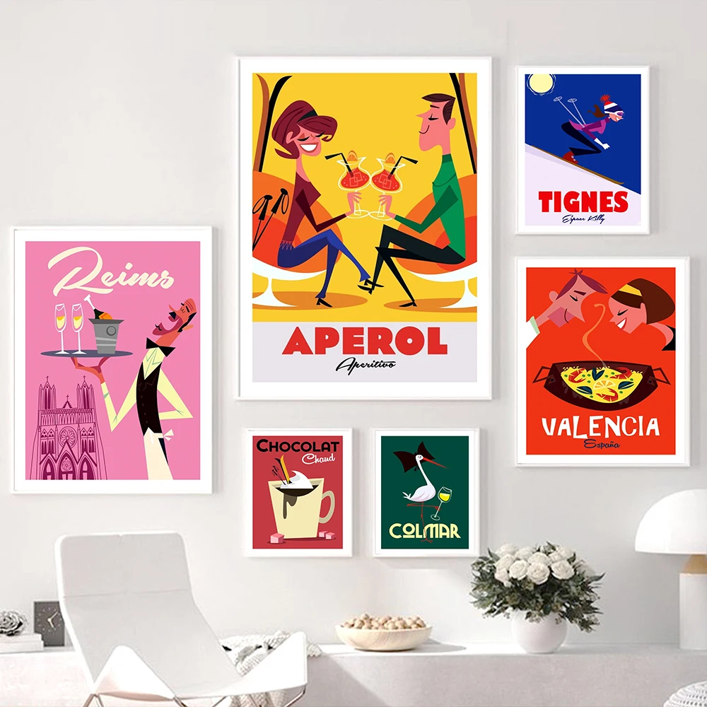 Aperol Spritz Juice And Food Poster Stampe Cartoon Chocolat Wine Canvas Painting Ski Wall Decor Immagini Per Club Bar Kitchen