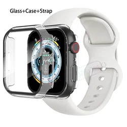 Premium Silicone Apple Watch Band with Glass Case and Strap - Compatible with All Series for 45mm series 7-8-9 (Transparent 11)