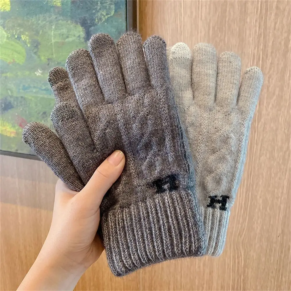 

Keep Warm Men Knitted Gloves Fashion Touch Screen High Quality Wool Fleece Gloves Solid Color All Finger Gloves Riding Driving