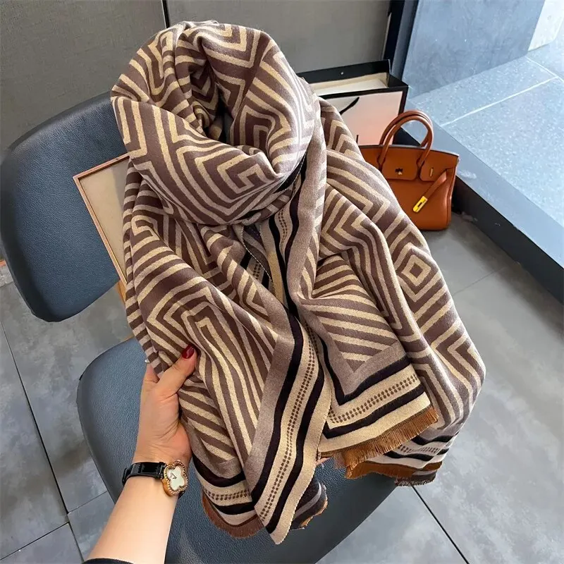 Kvinders vinter Cashmere Bufanda tørklæde Luksusprint Tykt Pashmina Varmt Warp tæppe med kvast rejse ponchostole_voghion.com