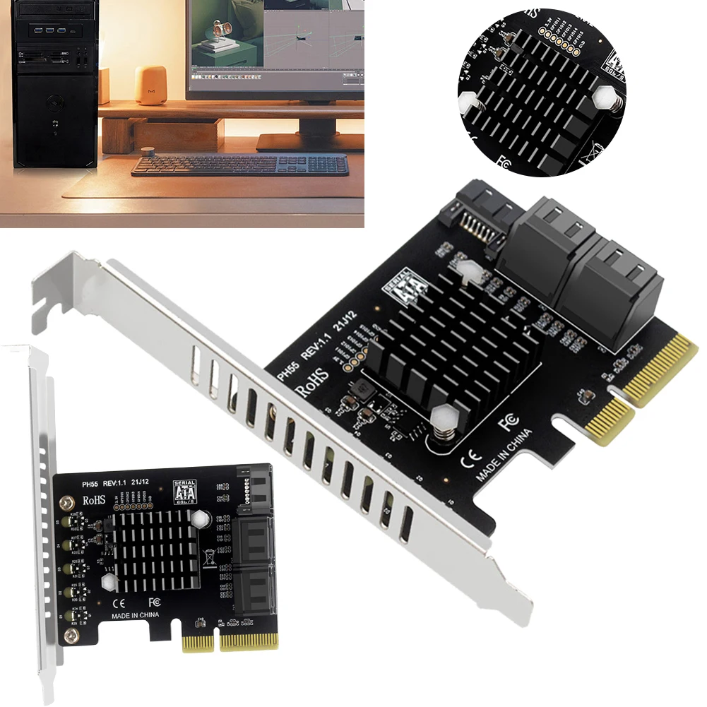 PCIe to 5 포트 확장 카드, Jmb585 칩, PCI-E to SATA 확장 카드, Windows, Linux, Mac OS용 캐스케이드 트림 지원