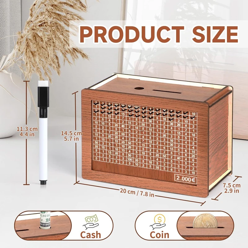 Retro Money Box Magic Japanese Piggy Bank with Counter Coin Boxes Wooden Children Piggy Banks Budget to Save Money Savings Goal 5