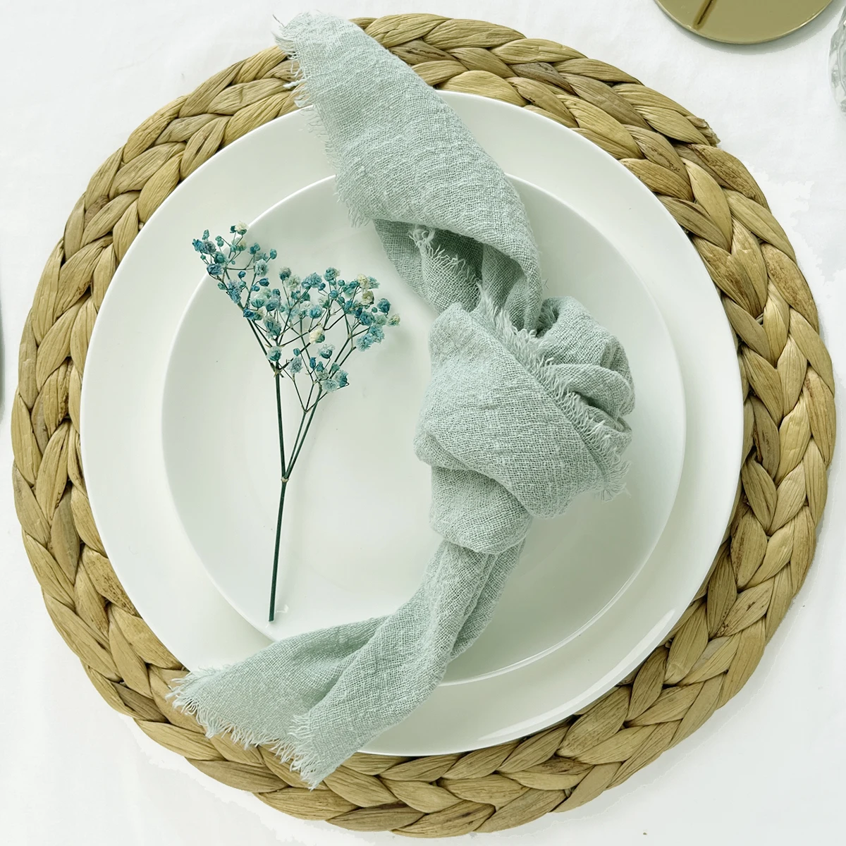 100pcs Wholesale 32x32cm Sage Green Gauze Cotton Napkin Reusable Wedding Party Christmas Table Decor Retro Burrs Cloth Napkins images - 6