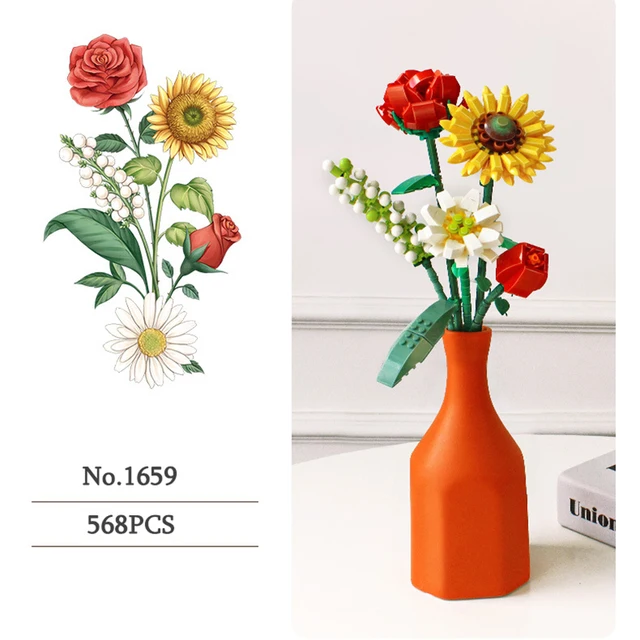 Building Block Bouquet 3D Model Toy Home Decoration Plant Potted Chrysanthemum Rose Flower Assembly Brick Girl Toy Child Gift 4