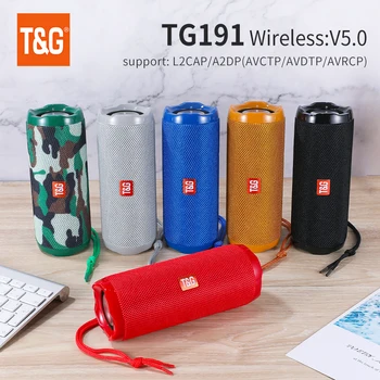 휴대용 야외 블루투스 TWS 스피커, TG191, 트루 와이어리스, 가정용 방수 스피커, 시끄러운 서브우퍼, 스테레오 서라운드 FM