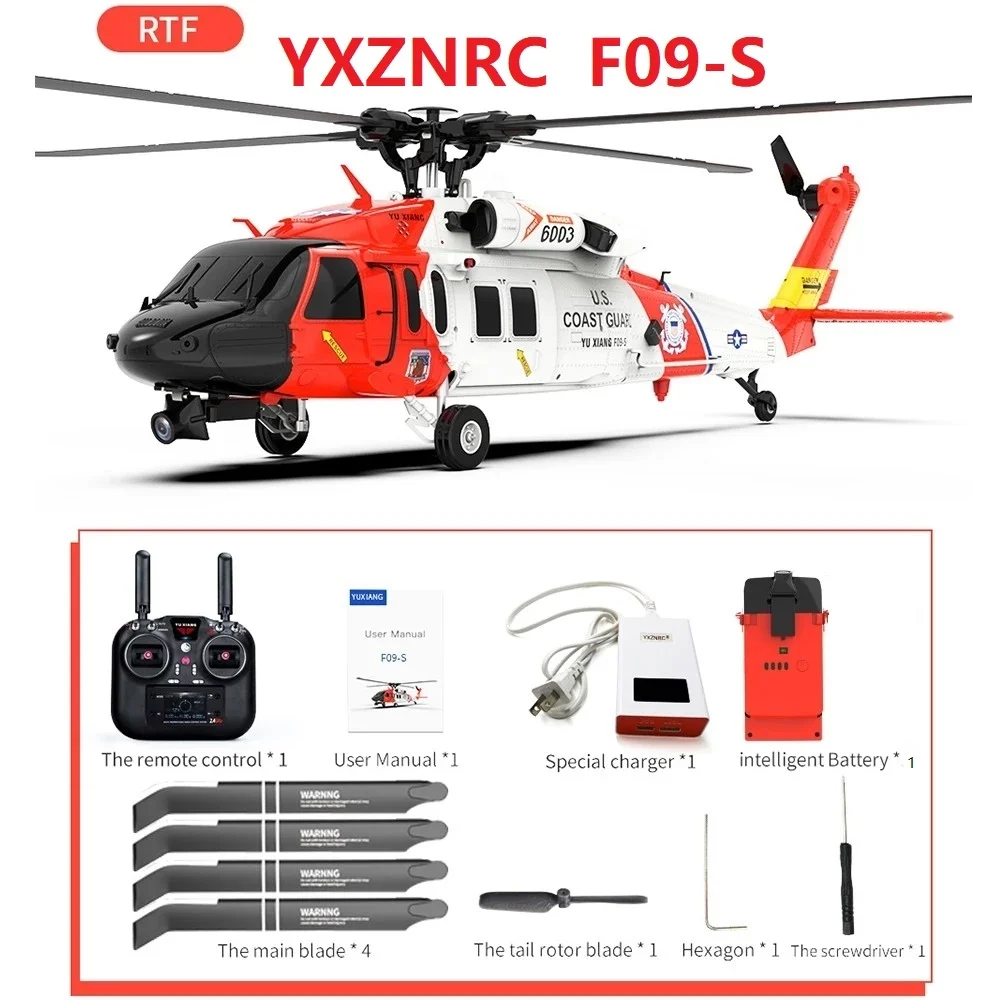 

YXZNRC F09S 6CH RC Helicopter GPS Optical Flow Dual Positioning 1:47 Scale With Camera VR Transmission Auto Return Heilcopter