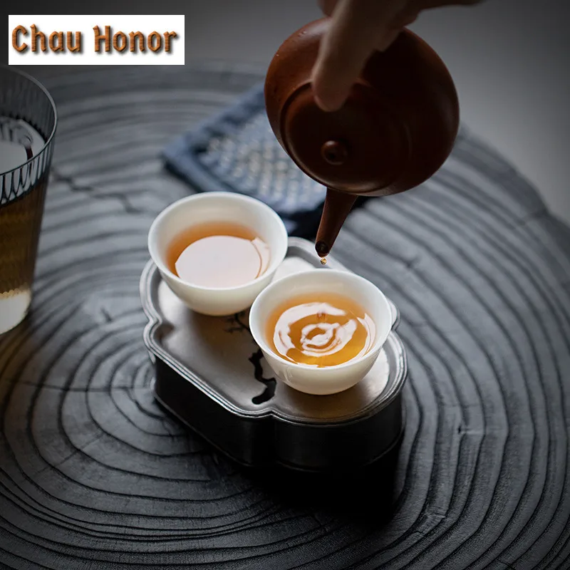 Japanese Teapot Dry Bubble Tray Household Tin Zen Gingko Small Water Storage Tea Tray Pot Raising Platform Tea Kung Fu Teaware