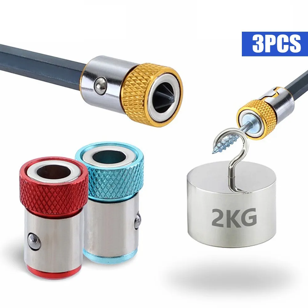 3pcs Universal Magnetic Ring For 6.35mm 1/4 Drill Bit Magnet Powerful Ring Strong Magnetizer Electric Screwdriver Bits