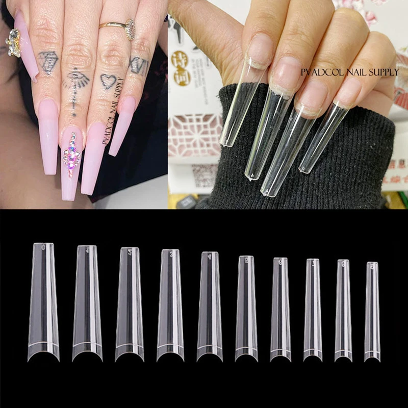 Xxl Coffin Nail Tips Half Cover Extra Long C Curve Acrylic Extension System False Nails Manicure Press On Tip Salon Supply False Nails Aliexpress