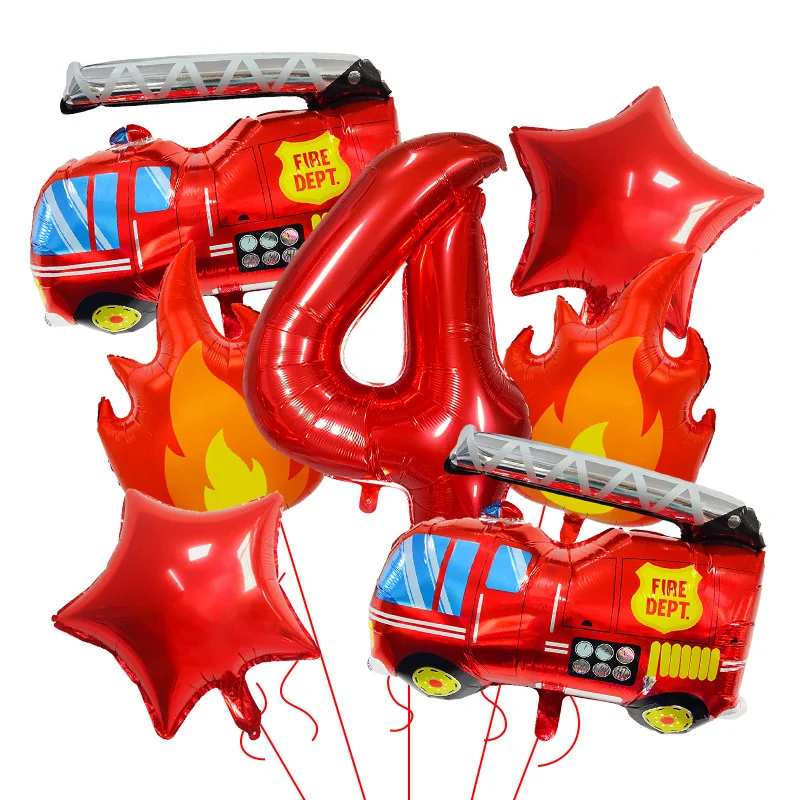 7-teiliges Feuerwehrauto-Themen Flammen-Zahlen-Folienballons-Set Kindergeburtstag Dekorationen Babyparty Ballonbogen-Kit – Detail 10