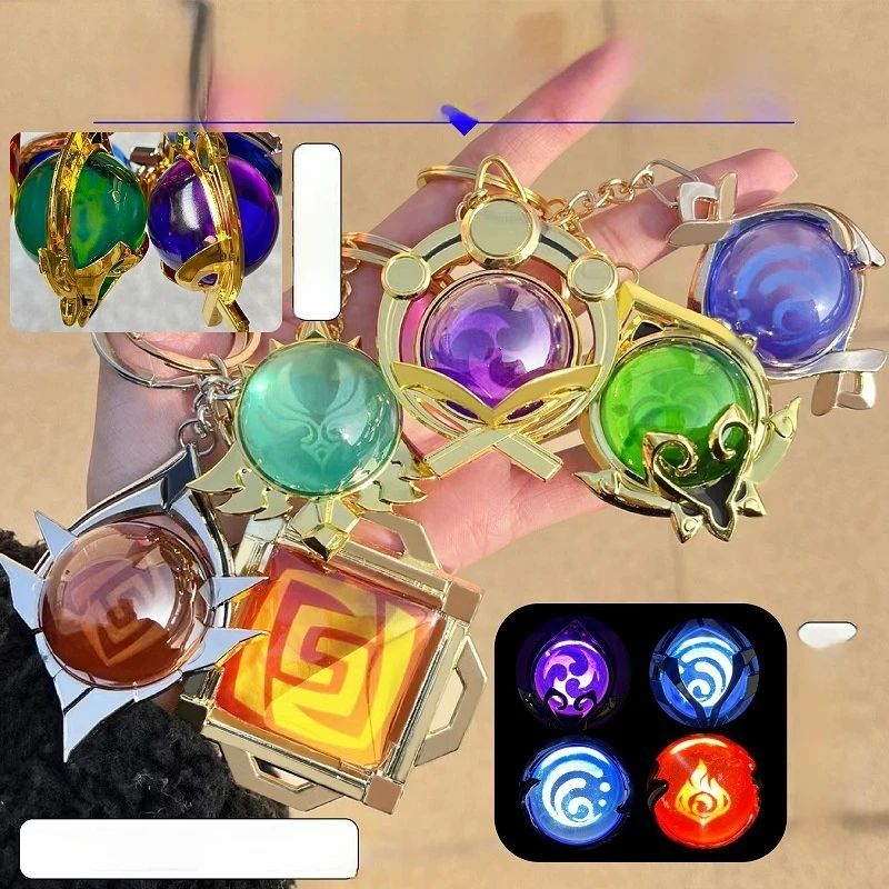 

Game GENSHIN IMPACT Vision Element Pendant Keychain Anime Cosplay Inazuma 3D Metal Glass Accessories Backpack Charm Kids Gifts