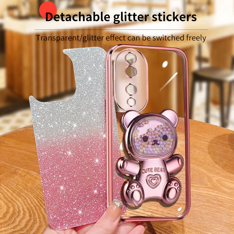 Honor90 Quicksand Bear support à paillettes coque de téléphone pour Huawei Honor 50 90 60 s 30 20 Lite housse de support Nova 10 11 Pro_voghion.com