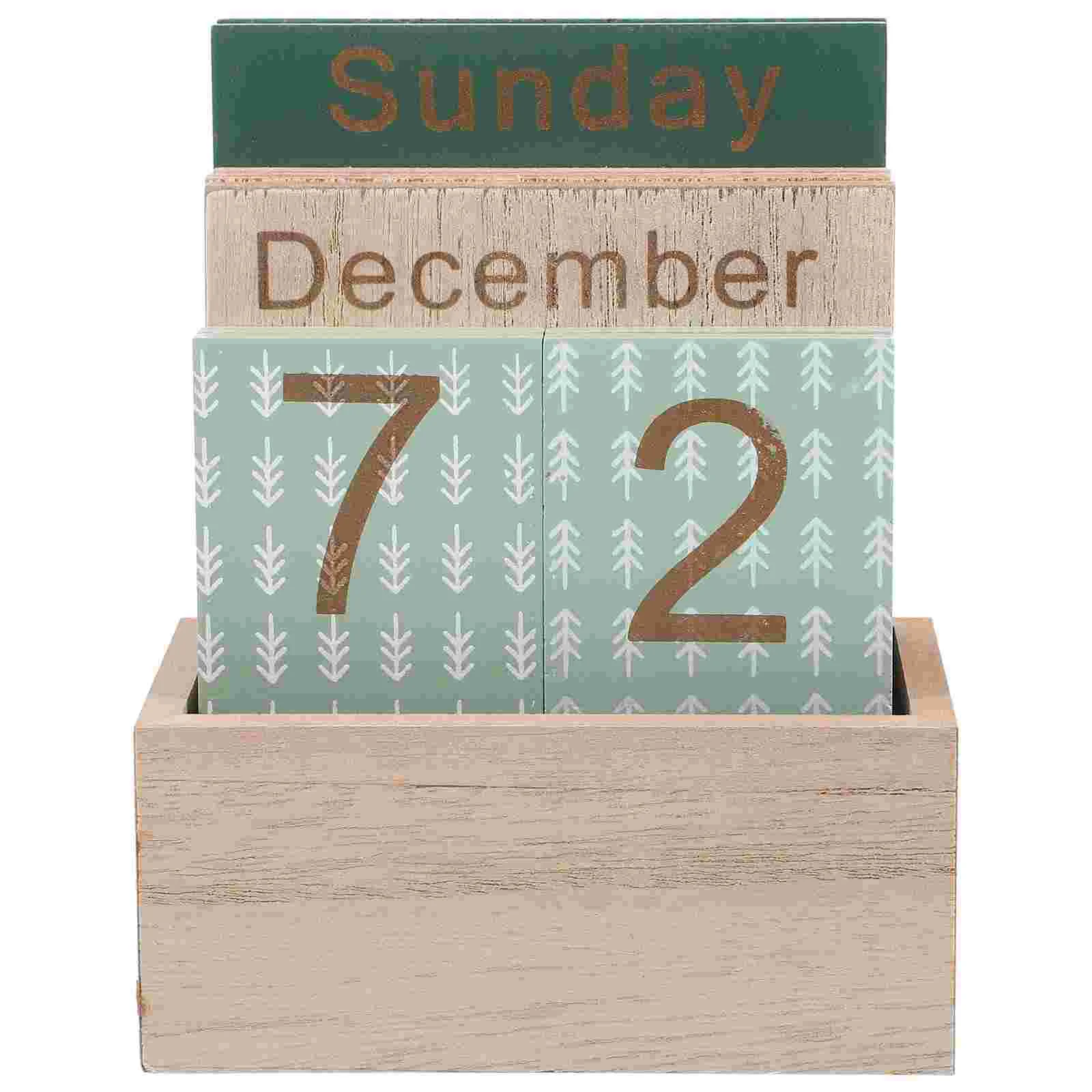 Calendar Wooden Display Craft Month Date Desktop Block Mini Time Planning Blocks Office