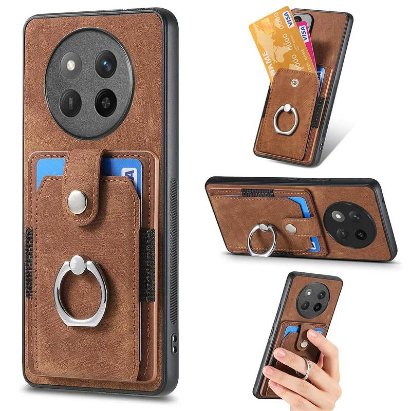Luxury Leather Magnetic Wallet Case with Ring Stand and Card Slot Cover
