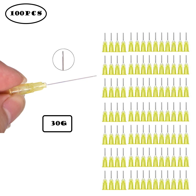 100pcs Dental Irrigation Needle Sterile Endodontic Irrigation Needle Tips 30GA Plain Ends Notched Endo needle tip Syringe