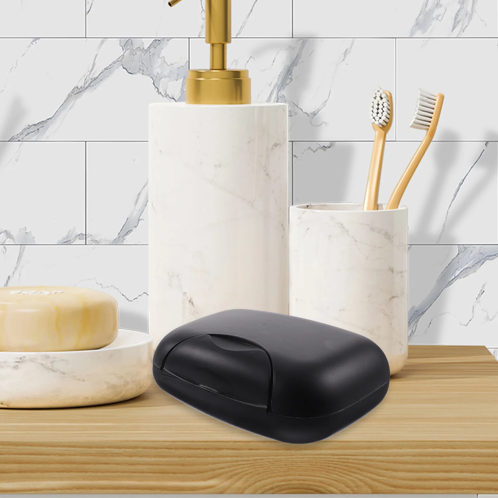 2Pcs Travel Soap Box Sealing Waterproof Seal Buckle Portable Soap Dish Soap Basket Soap Holder for Men Women Home Black 3
