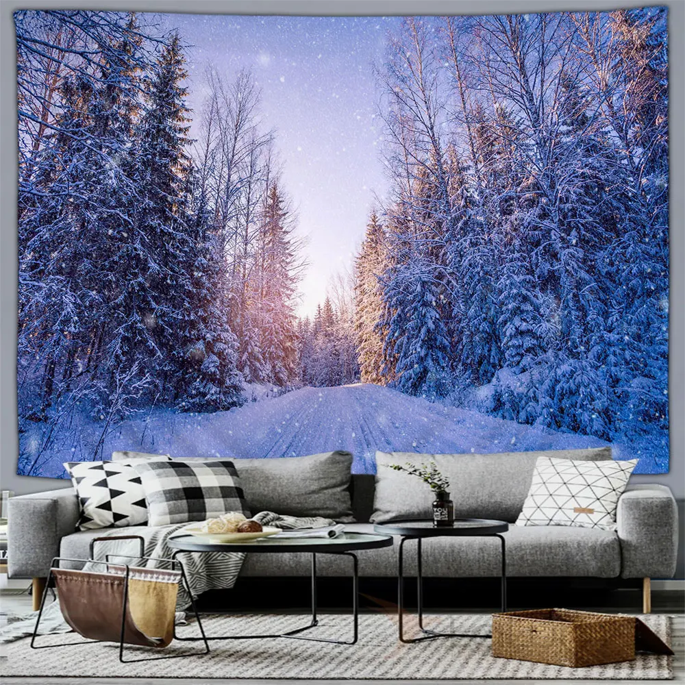 Winter forest snow scene tapestry wall hanging tapestry decor