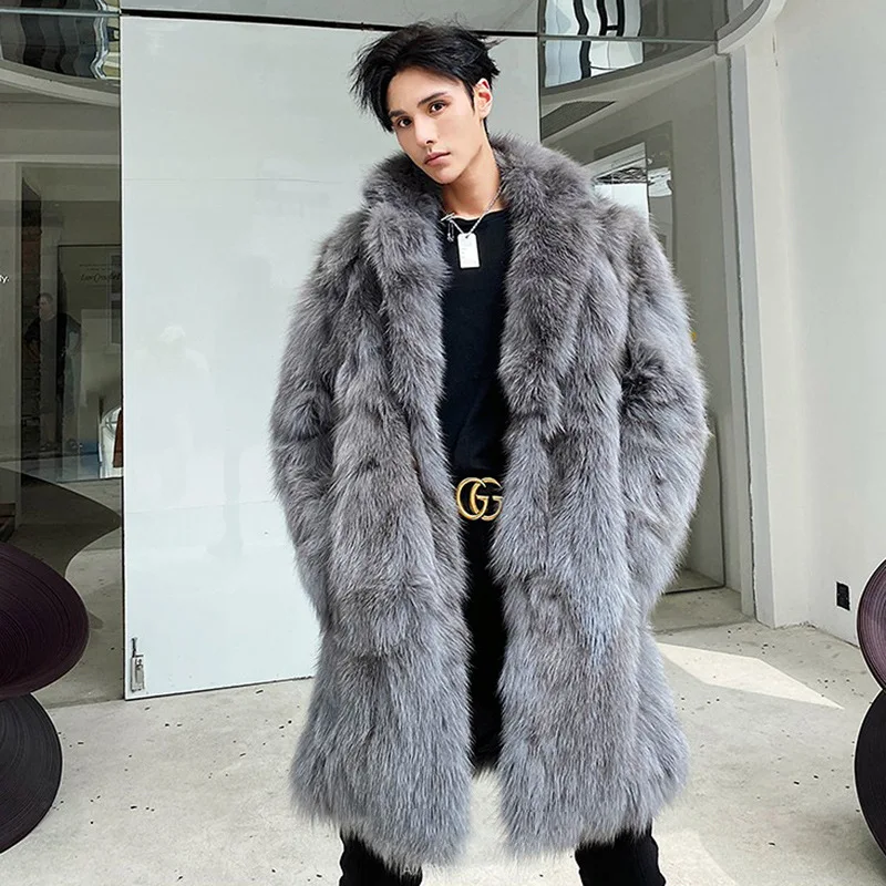 Luxury Brand Winter Faux Fur Coat Men Fake Fur Coat Mid-length Windbreaker Windproof Thick Warm Long Sleeve Casual Men Clothing