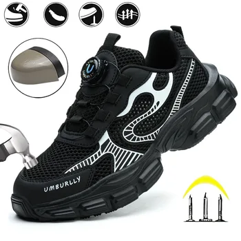 Scarpe antinfortunistiche da donna con testa in acciaio con bottoni estivi Scarpe da lavoro da donna con tomaia traspirante Smashing