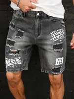 Short en détresse pour hommes, jeans à la mode, style décontracté d'été, taille moyenne, couleur claire, tissé, vente en gros 3