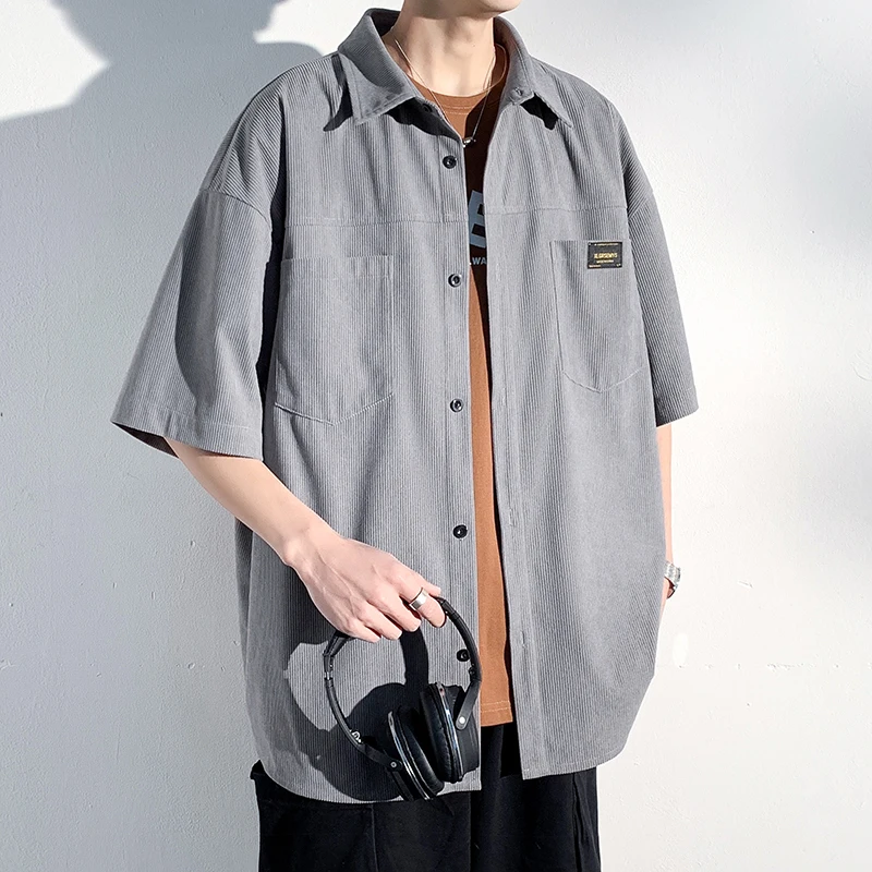 2024 Summer Corduroy Polo Neck Half Sleeve Large Men's Shirt Casual Short Light Luxury Personalit Trend Korean Boy TShirt