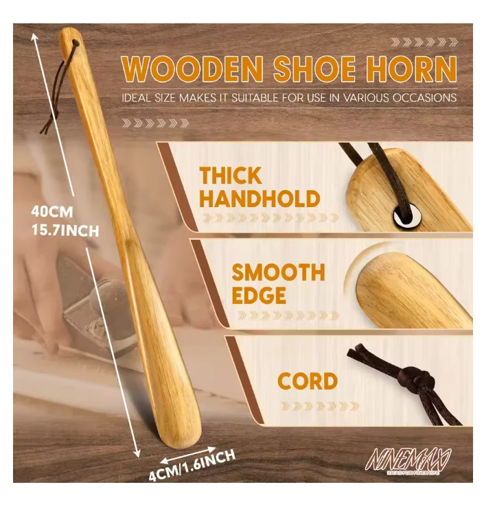 40CM Professional Wooden Shoe Horn Flexible Long Handle Solid Wood Shoehorn for seniors Useful Shoe Lifter Shoe Spoo