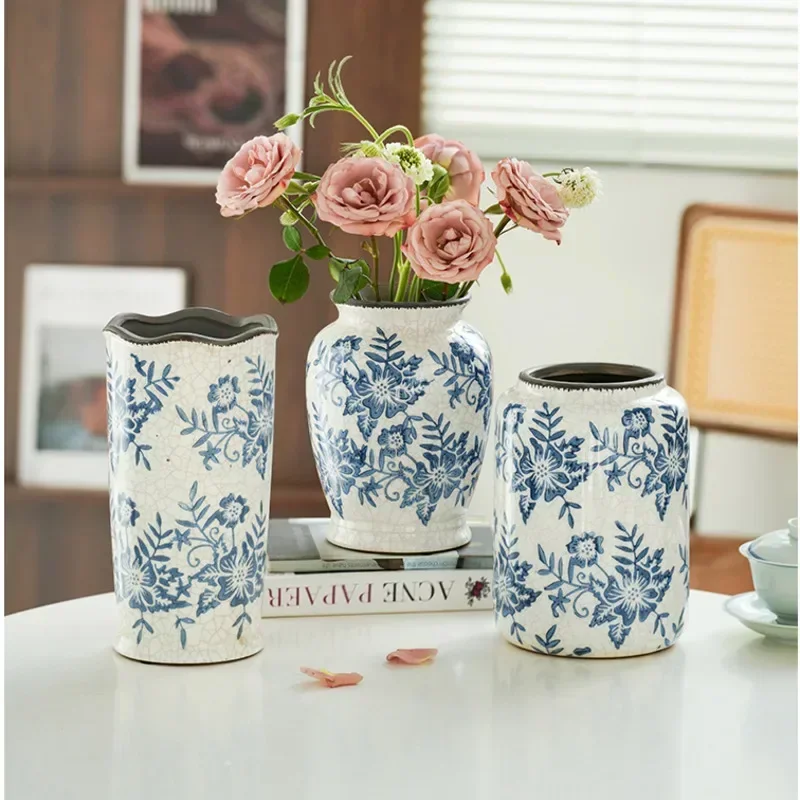 

TV Chinese Living New And Plant Room Flower Porcelain Vase Porch Cabinet Blue Decoration White Bottle Ceramic