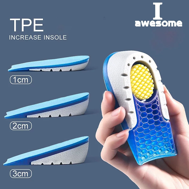Silicone Gel Invisible Growing Heel 1-3cm Lift Soles High Quality TPE Heightened Insole Height Increase Half Shoes Pad Men Women