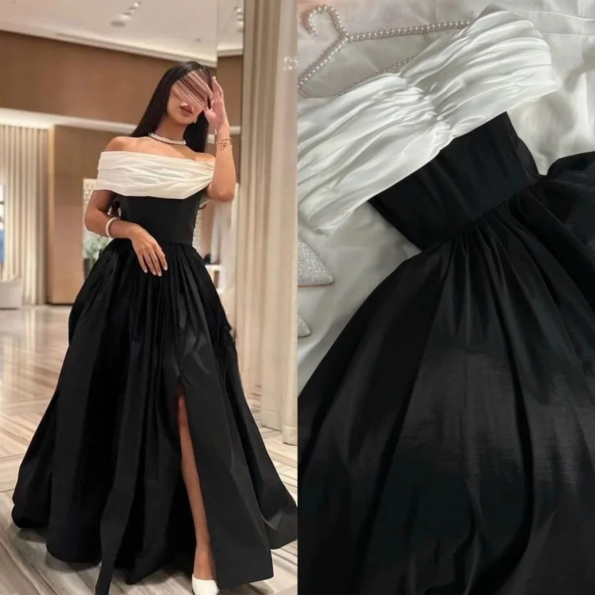 

A Line Black Satin Evening Gowns One Shoulder Beads Sweep Train Occasion Saudi Arabia Long Prom Dress Dubai Prom Dress