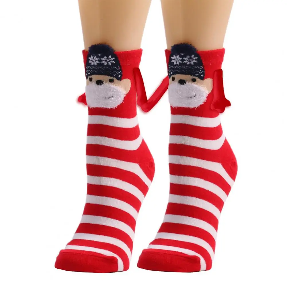 

Thick Winter Socks Funny Magnetic Suction Couple Socks Striped Snowflake Print Holding Hands Mid-tube Christmas Socks Unique