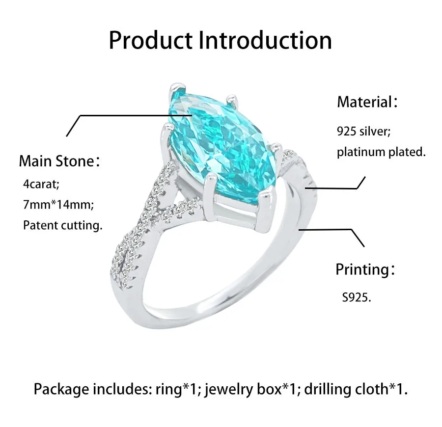 ForHer Jewelry Exquisite Cute Ring with Sea Blue Lab Palaiba Tourmaline Stone High Quality Ladies Wedding Party Hand Jewelry