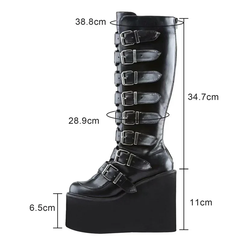 Platform Boots Brand Design Female Wedges High Heels Thigh High Black Gothic Cosplay Shoes