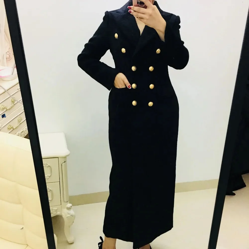 

Autumn and winter fashion women's Cashmere coat double-breasted Slim woolen parkas black luxury jacket oversize outwear L1451