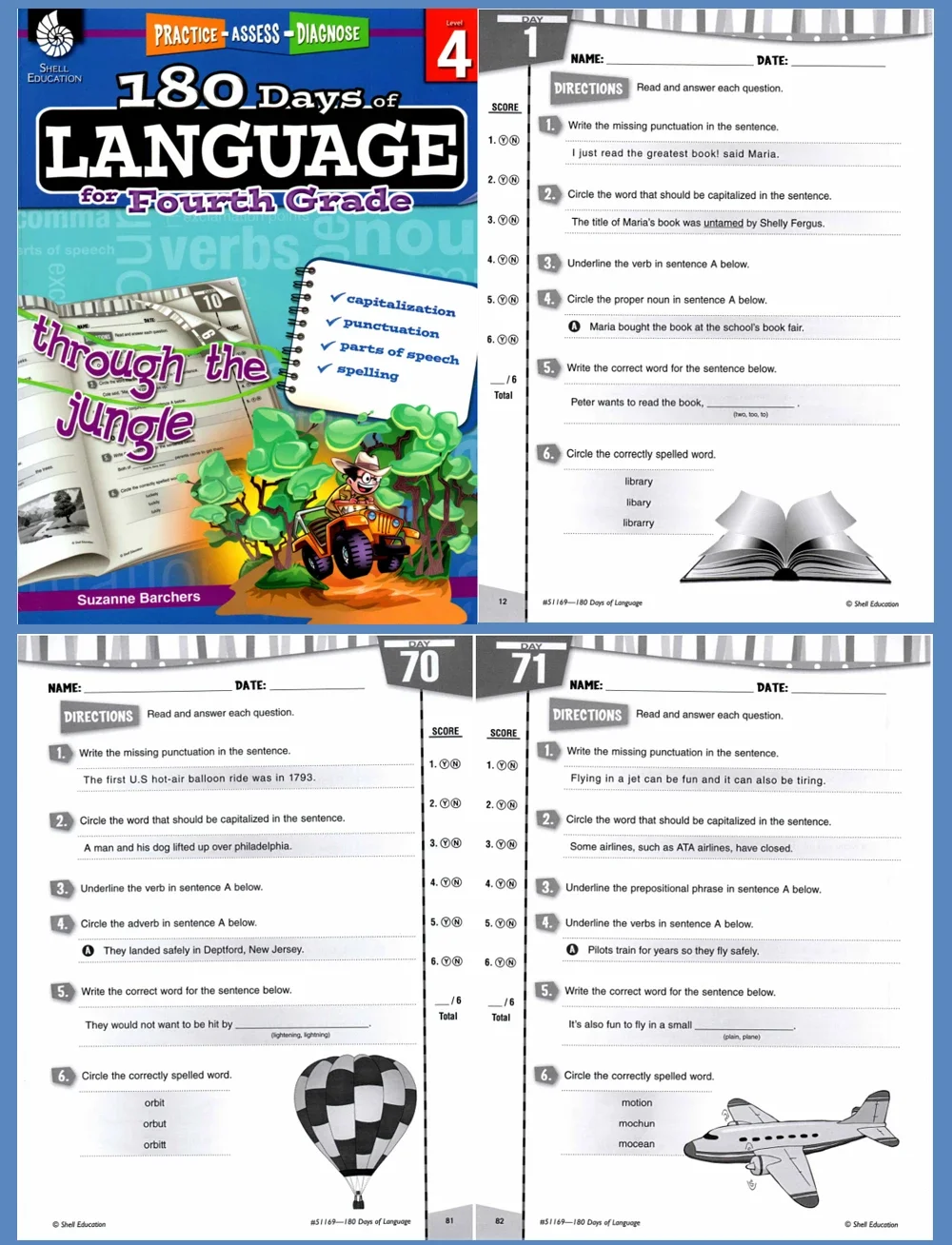 Children 180 Days of Language Level K- 6 Build Grammar Skills Reading Comprehension Skills Practice Workbook for Kid 6