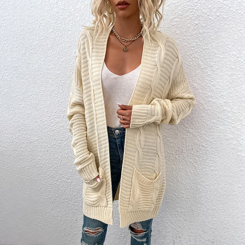 

Cross-border Women New Twist Cardigan Sweater In Autumn and Winter 2023 Women Long Twisted Rope Cardigan cropped cardigan