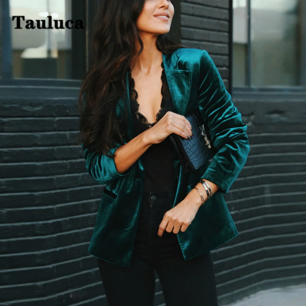 

Осень 2023, новинка, Женский бархатный Однобортный блейзер с длинным рукавом, офисное повседневное пальто, топ, облегающий костюм, женские куртки