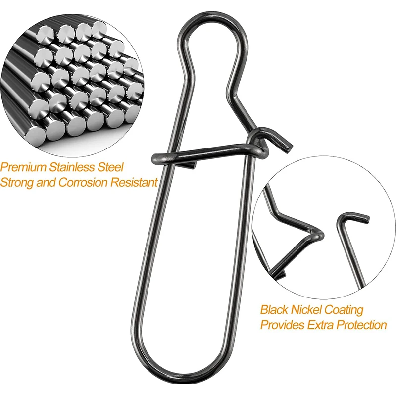 50Pcs Fishing Clips Strong Stainless Steel Quick Change Lure Snap Fishing Snaps Clip Lock for Freshwater Saltwater Tackle