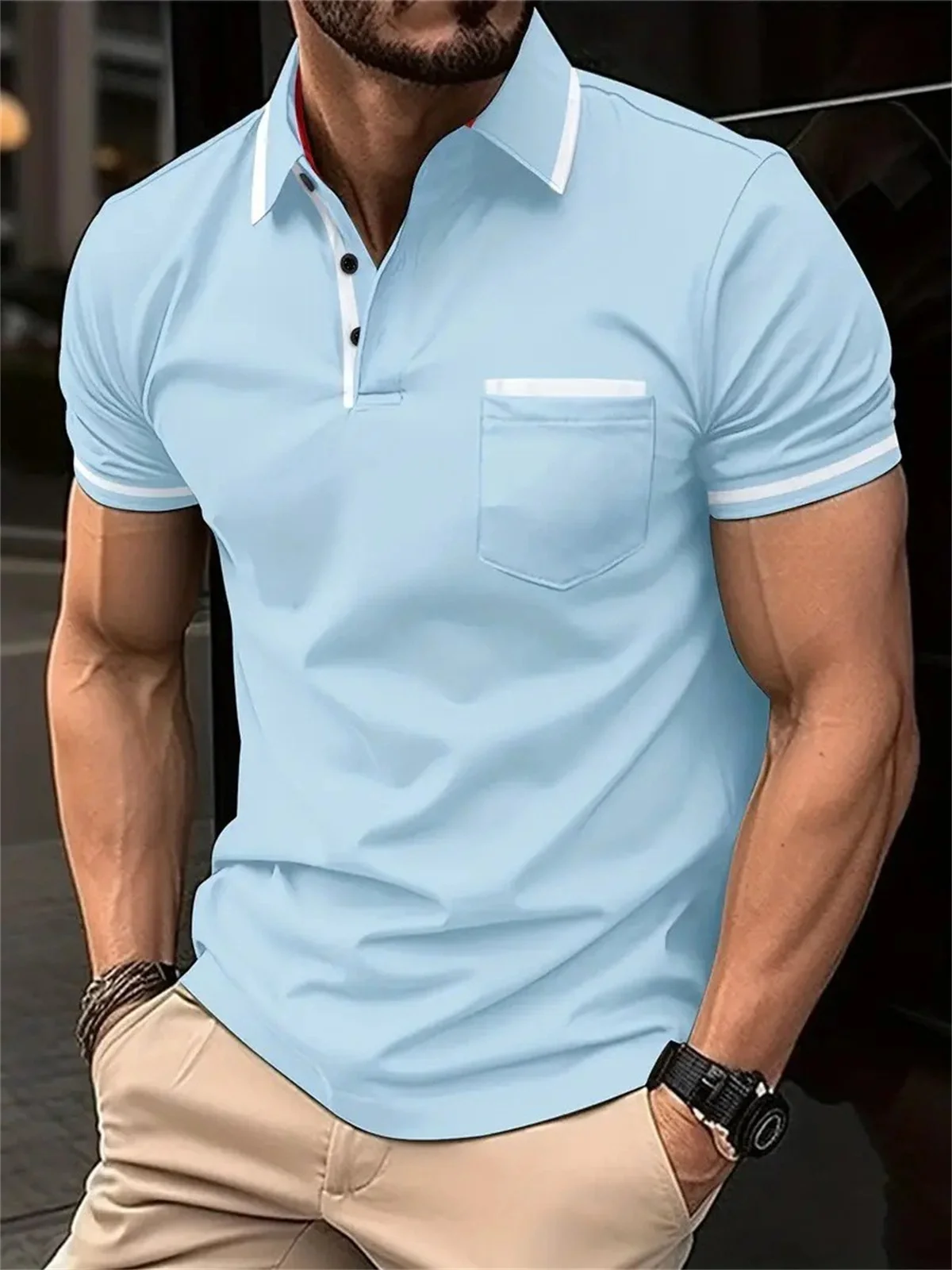 Men's clothing Carefully Selected Boutique Color Contrast Outdoor Sports Jogging Fishing Leisure Simple High-end Men's T Shirt 2