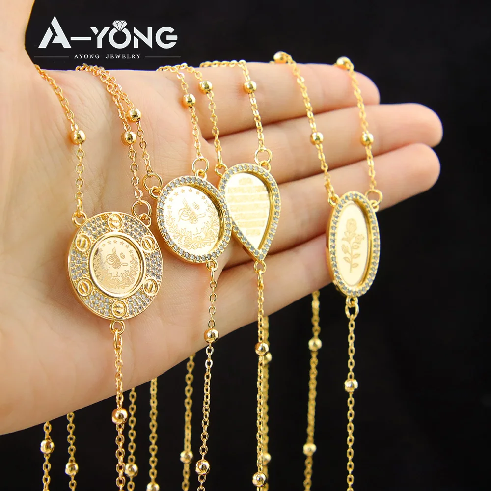 Dubai Gold Color Long Necklace 21k Gold Plated Personality Zirconia Arab Turkish Coin Jewelry Women Bridal Wedding Banquet Parts