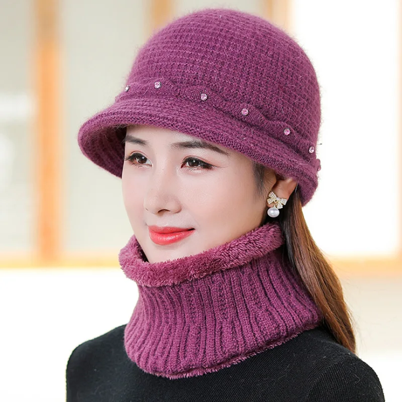 New Women Winter Hat Keep Warm Cap Add Fur Lined Hat & Scarf Warm Set