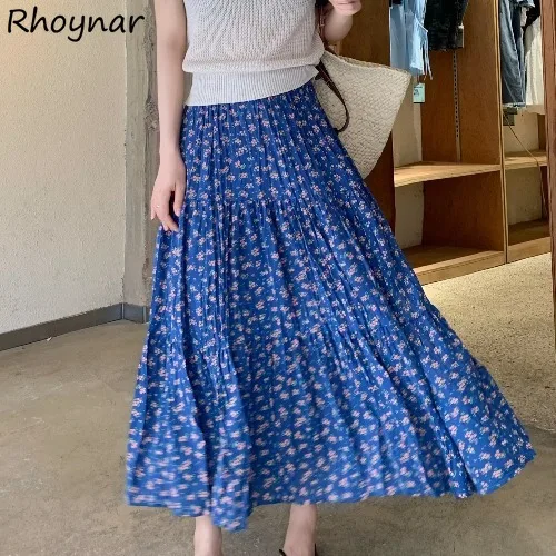 

Floral Skirts Women Vintage A-line Summer Aesthetics Side Slit Y2k Clothes Harajuku Temper Kpop Fashion High Waist Юбка Женская