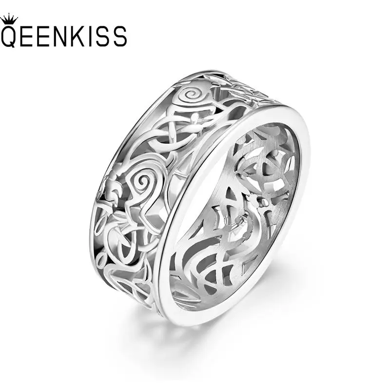 

QEENKISS RG8145 Fine Jewelry Wholesale Fashion LoversCouple Party Birthday Wedding Gift HollowWolf Titanium Stainless Steel Ring