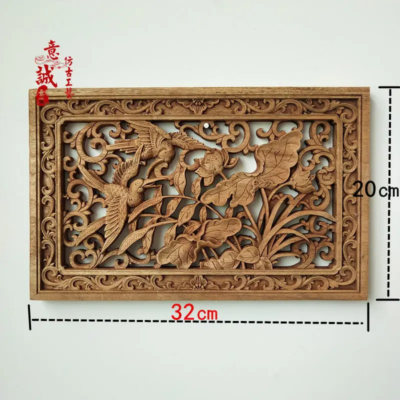 Traditional Chinese Woodcarving Wall Hanging Camphor Wood 3d Exquisite Dragon Phoenix Flower Carving Craft Home Decoration images - 6