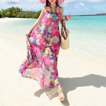 2023 Summer Bohemian Floral Printed Camisole Sleeveless Long Dress Women s Clothing Vintage Elegant Beach