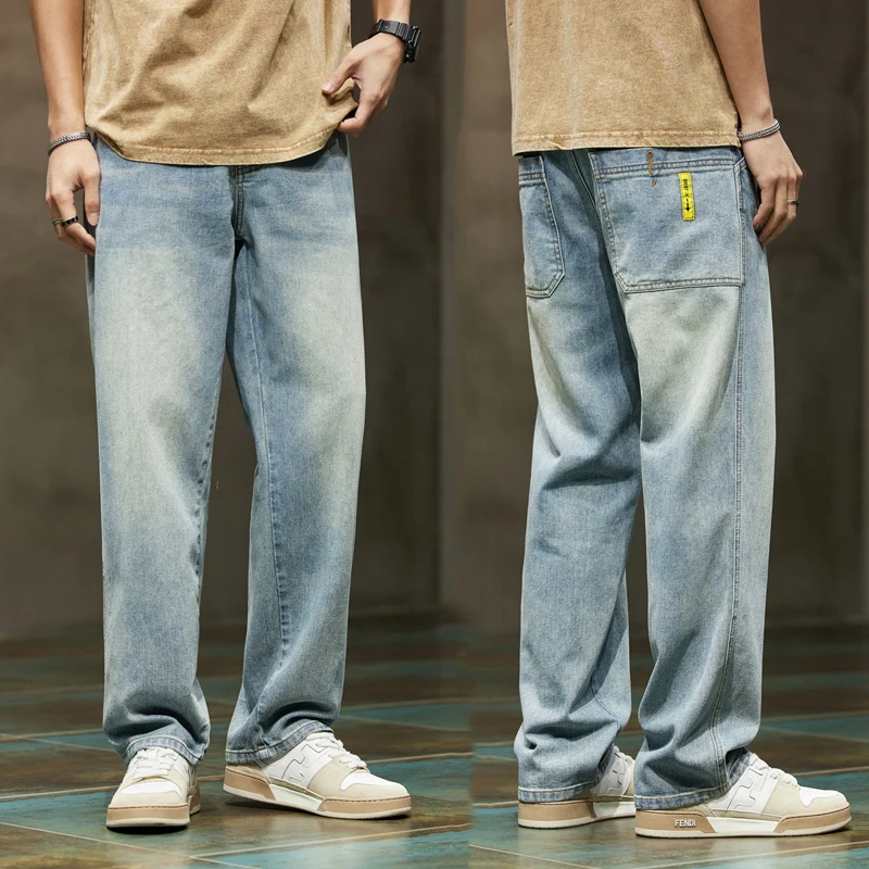 Jeans For Men Baggy Pants Loose Fit Wide Leg Straight Cut Light