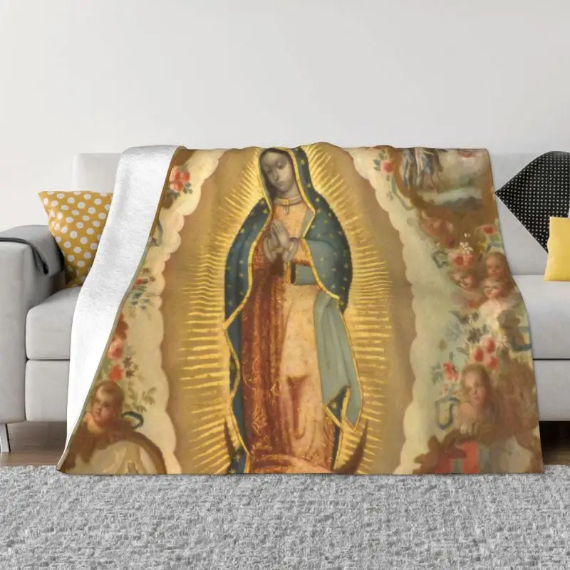 

Virgin Of Guadalupe Virgin Mary Blankets Breathable Soft Flannel Sprint Mexico Catholic Saint Throw Blanket for Sofa Car Bed