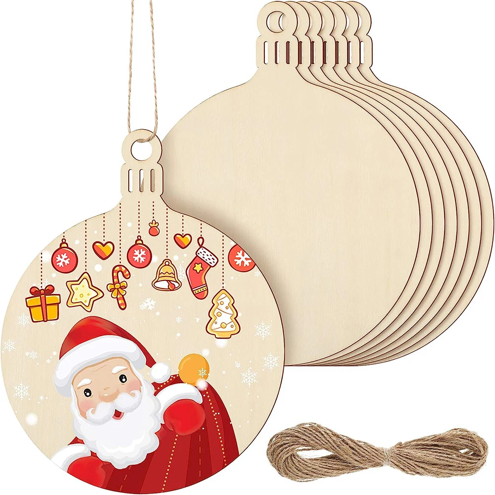 

8PCS Round Wooden Lantern Cutouts Blank Wooden Discs with Hole Unfinished Wood Circles with Twine DIY Decoration Craf